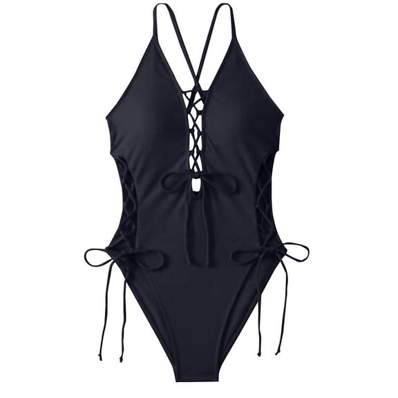 Sakmal Tummy Control Swimsuit Black Cutout Cheeky One Piece Swimsuits Halter Solid Swimwear