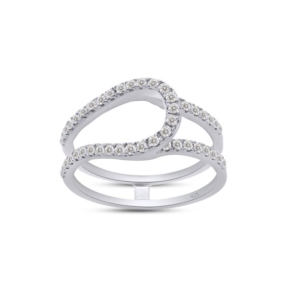 1/3 CT Round Cut White Cubic Zirconia Enhancer Curve Guard Ring In 14K White Gold Plated 925 Sterling Silver (Color: White, Clarity: VVS1-VVS2, 0.33 Cttw) -4