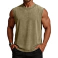 thumbnail image 6 of Men's Vintage Washed Tank Top - Soft Cotton Sleeveless Muscle Shirt with Contrast Binding, Distressed Casual Vest for Gym & Streetwear Army Green L, 6 of 6