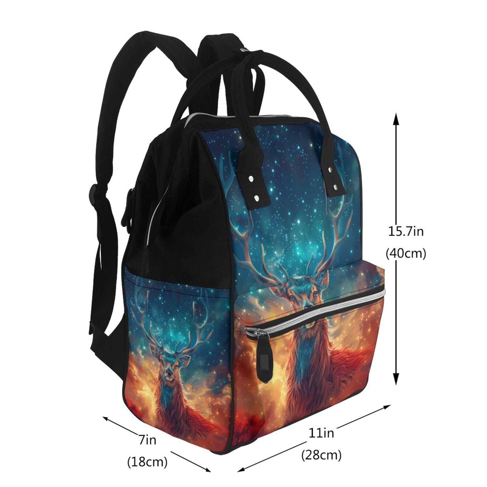 Fuzoiu Celestial Stag Cosmic Glow Print Diaper Bag Backpack,Baby Essentials Travel Tote,Multi function Waterproof Diaper Bag, Travel Essentials Baby Bag - Unisex