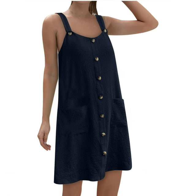 Gspmoly Robe pour Femmes, Nouvelle Robe d'Été Unie Ample et Confortable pour Femmes, Robe Décontractée à Bretelles avec Bretelles, Robe à Col Rond, Robes Formelles pour Femmes jusqu'à 60 % de Rabais