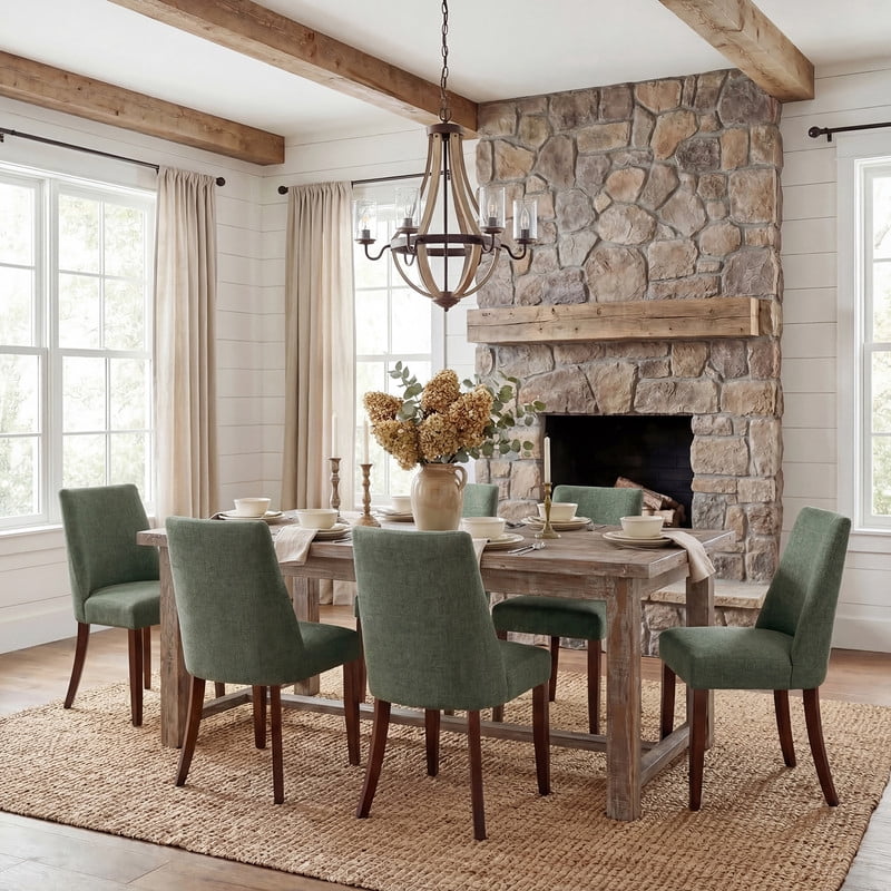 COLAMY Upholstered Dining Chairs Set of 6, Mid Century Modern Fabric Kitchen Chairs with 275lbs Weight Capacity, Sturdy Wood Legs Dining Chairs for Restaurant, Green