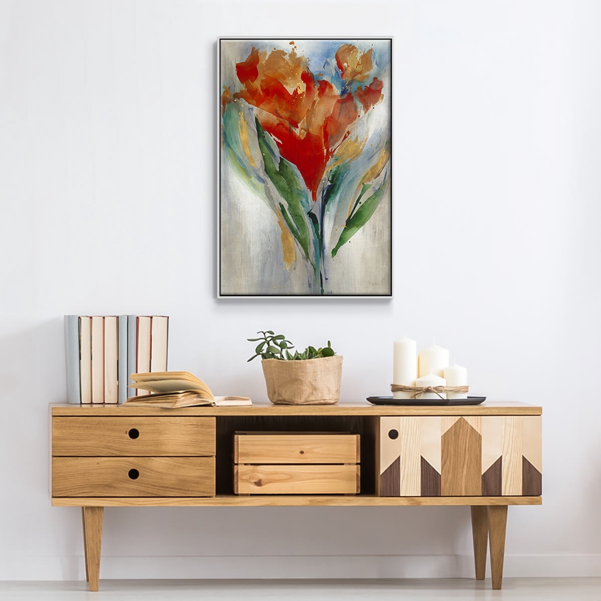 Wild Flower Bouquet Framed Premium Gallery Wrapped Canvas - Ready to Hang - 25 x 37 - White Floating Frame