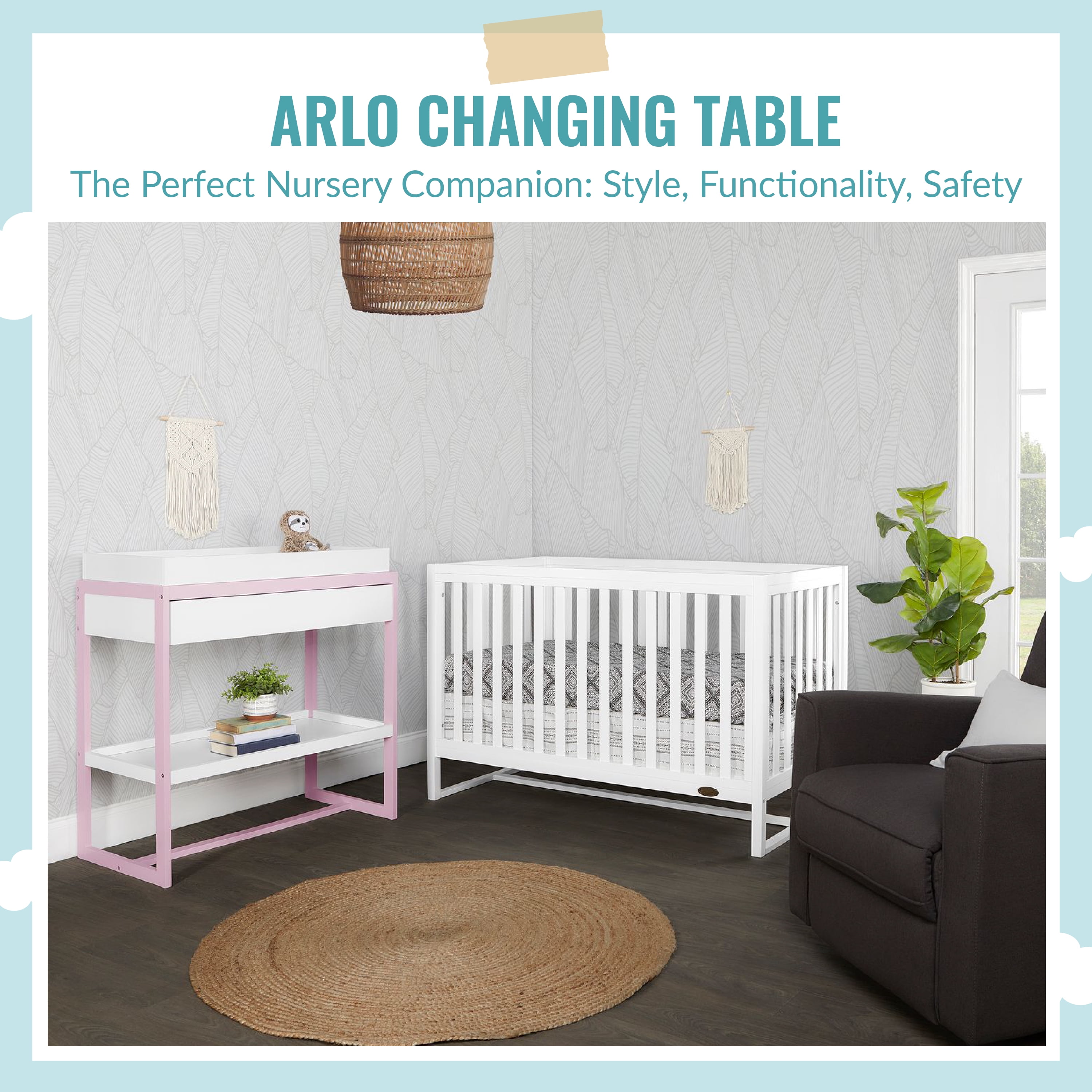 Dream On Me Arlo Changing Table, Made of Solid New Zealand Pinewood, Blush Pink
