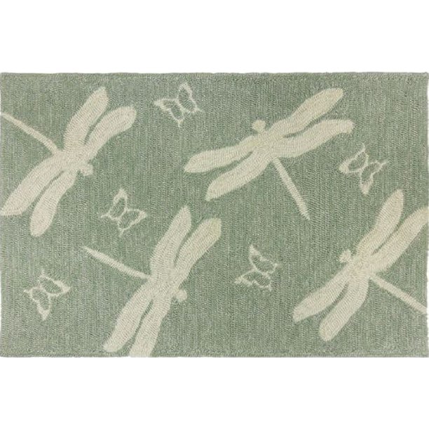 5 X 7 Green And Cream Dragonfly And Butterfly Indoor Outdoor Area Rug Walmart Com Walmart Com