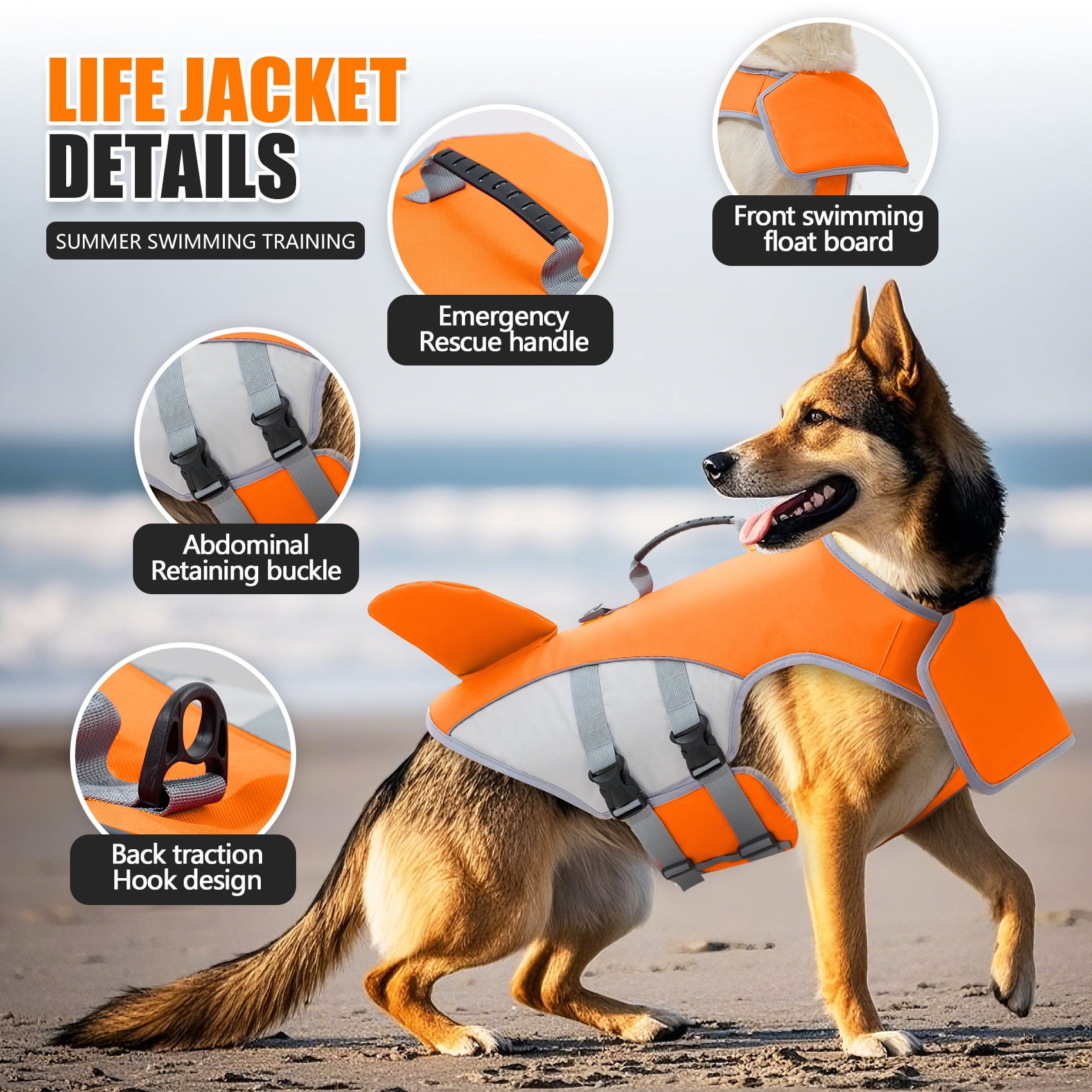 Amztom Dog Life Jacket for Swimming – Adjustable Buoyancy Aid Flotation Vest for Boating Pool Beach, Safety Flotation Vest for Small Dogs (Orange,S)