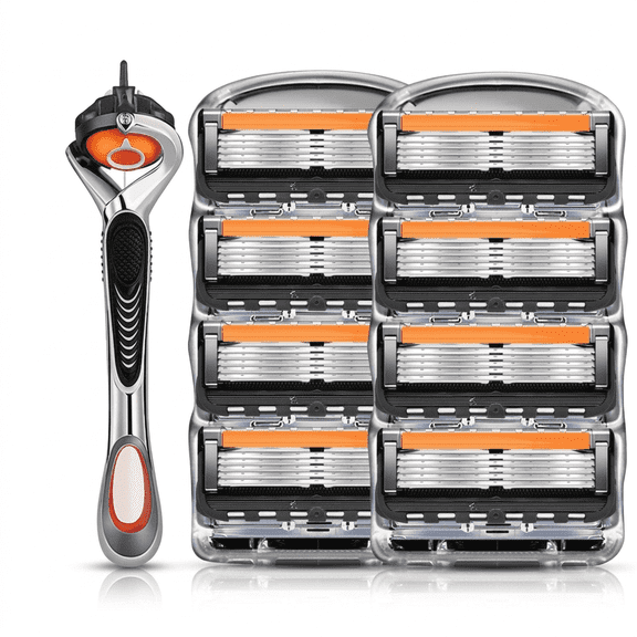 ROSEXIXI Razors For Men 9 Piece Set Mens Razors For Shaving With 1 Ergonomic Handle And 8 Refillable Blade Manual Precision Shaving Blades For Professional Face Grooming And Smooth Daily Care