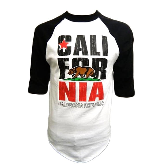 California Republic Bear Logo Half-Sleeve Baseball Shirt - Black/White - Large