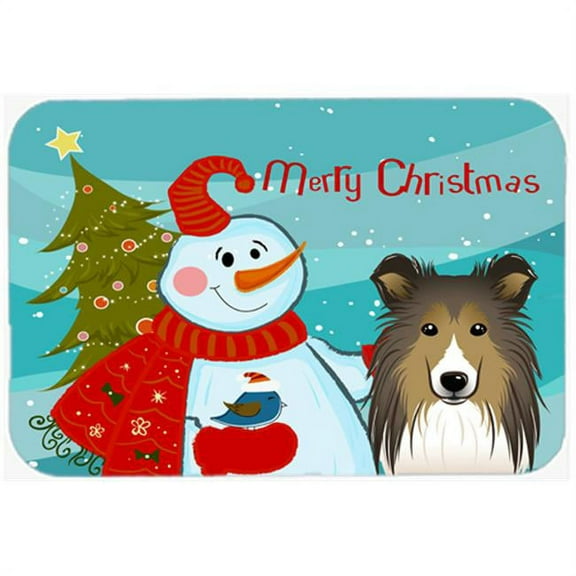 Caroline's Treasures BB1862LCB Snowman with Sheltie Glass Cutting Board Large, 12H x 16W, multicolor