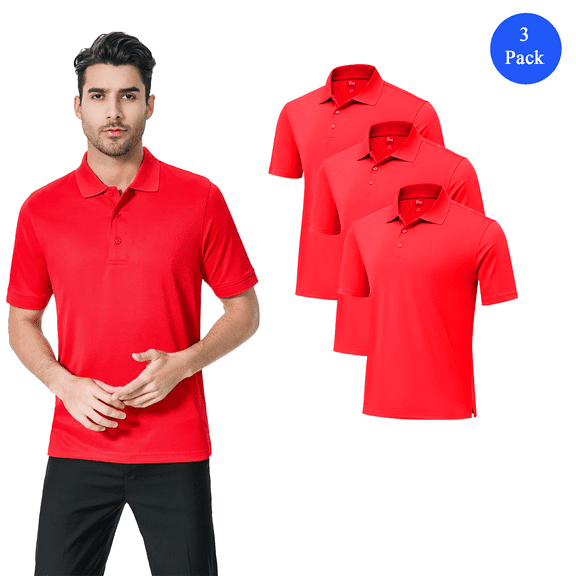 Zfeel Men's Mesh Collared Poly Short Sleeve Polo T-Shirt, Comfortable Cherry Red Tee, Pack of 3, S