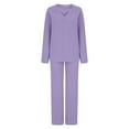 thumbnail image 5 of Women's 2 Piece Outfits Fuzzy Fleece Pajama Set Long Sleeve Top Wide Leg Pants Loungewear, 5 of 6