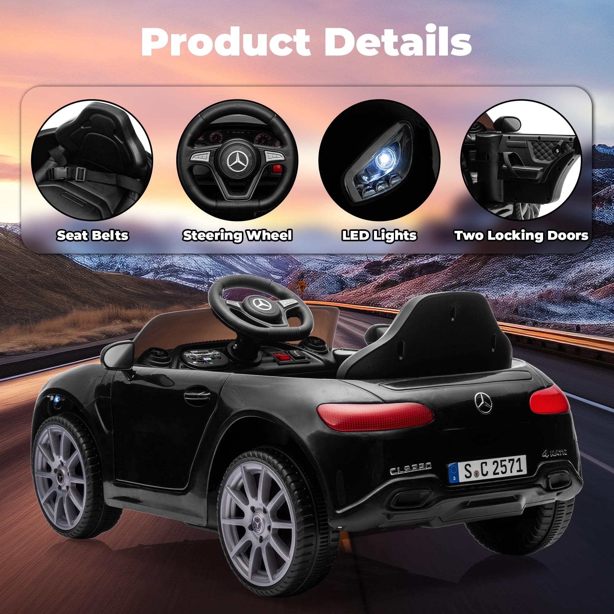 Track Seven 12V Licensed Mercedes-Benz CLS 350 Kids Ride On Toys, Electric Cars with Parent Control, Music, Bluetooth, LED Lights, Spring Suspension for Boys Girls Aged 2+, Black