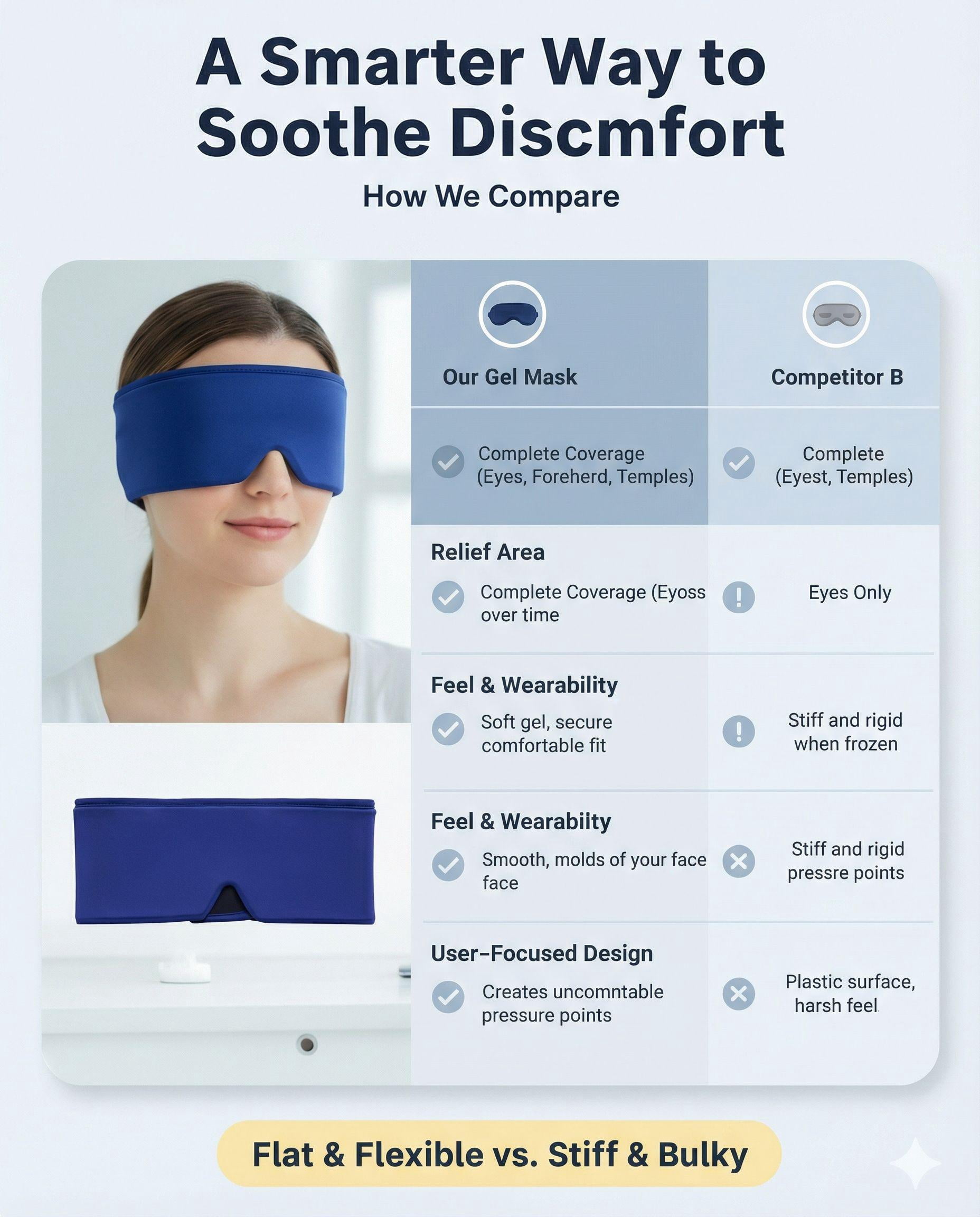 FACEMOON Adults Ice Soft Weighted Gel Cooling Comfort Eye Mask for Tired Eyes, Puffy Eyes, Dark Circles, Sleep Support with Storage Bag, Blue