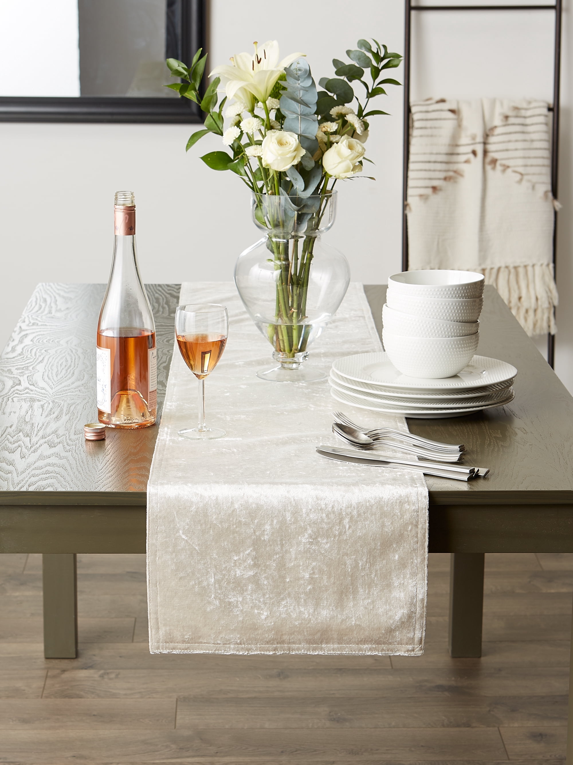 Cream Velvet Table Runner 14x108