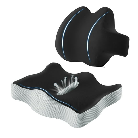 Onekawa Seat Cushion and Lumbar Support for Office Chair,Ergonomic Coccyx Cushion,Relieve back, lumbar and sciatic pain,for Office Chair, Car, Sofa,Black