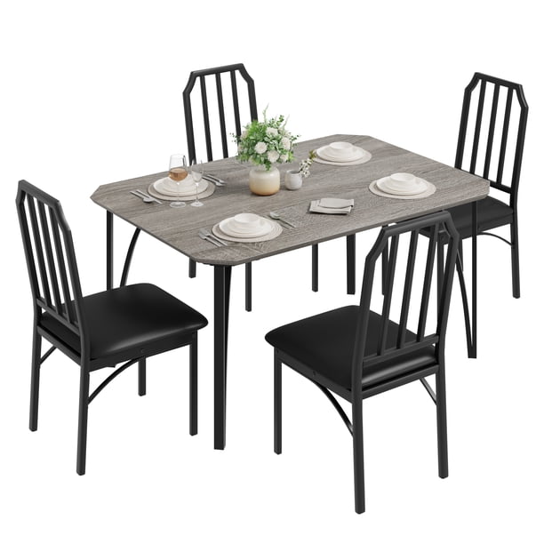 Conjunto de Comedor para 4 Personas - Estilo Rústico con Mesa y Sillas Acolchadas para Espacios Pequeños