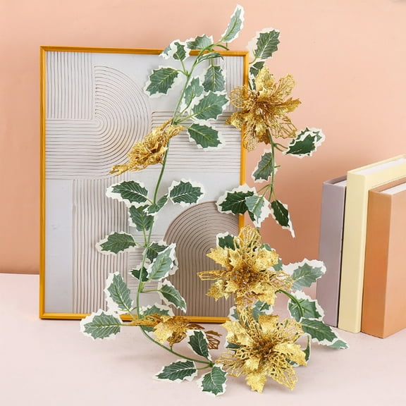 JWshufel Christmas Garland with Lifelike Leaves for Indoor Outdoor Decorations Mantels Weddings Parties Gardens Versatile Flexible Lightweight Plastic Design 78.7in Gold