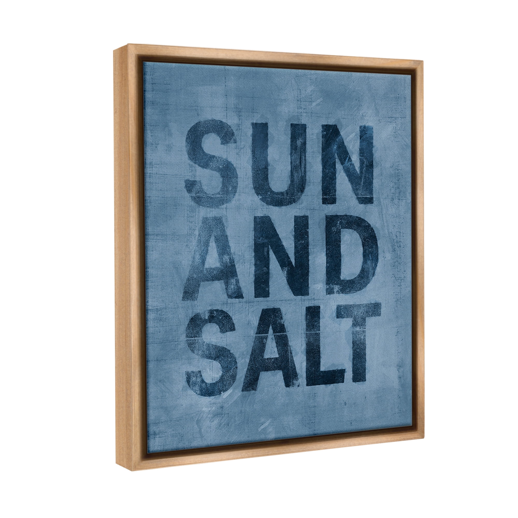 Stupell Industries Sun & Salt Phrase Nature Painting Brown Floater Framed Canvas Art Print Wall Art, 17 x 21