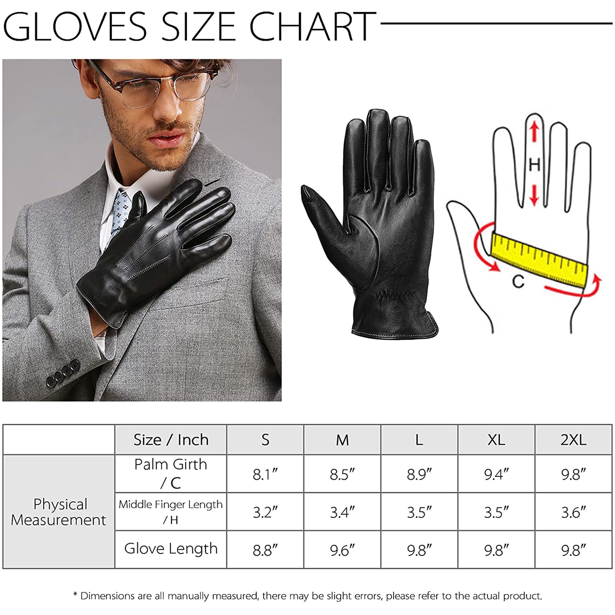 Gants En Simili Cuir Homme Noirs Avec écran Tactile - Taille M - Doublure Molleton - Neuf