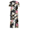 thumbnail image 4 of FAFWYP Women's 2 Piece Pajamas Sets Floral Printed Pj Sets Soft Sleepwear Short Sleeve Crewneck Tops & Capri Pants Lounge Sets Nightwear, S-3XL, 4 of 5