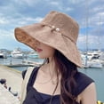 thumbnail image 5 of Sombrero de pescador ajustable con circunferencia de 55-58 cm, sombrero de ala grande para mujer, protector solar, sombrero plegable con encaje de perlas, 5 of 5