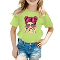 thumbnail image 1 of LUOGENLI T-Shirt pour Filles Filles Mignon Imprimé Graphique Col Rond Manche Courte Tee Été Décontracté T-Shirt Maxi Chemises pour Filles 2025 Vert2 9-10 Ans, 1 of 4