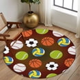 thumbnail image 2 of Round Rugs 6Ft, Brown Balls Round Area Rug Washable Indoor Throw Carpet, Baseball Tennis Basketball Football Soft Non Slip Circle Rug for Office Cabinet Home Decor Aesthetic, 2 of 8