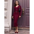 thumbnail image 6 of Women'S 2025 Fall Trendy Midi Sweater Dress Casual V Neck Long Sleeve Ribbed Knit Winter Bodycon Dresses Wine Red S, 6 of 7