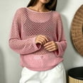 thumbnail image 5 of WULMLEO Crochet Tops for Women Summer Beach Swim Cover Ups Knit Beach Cover Up Short Sleeve Hollow Out Shirts Pink M, 5 of 5