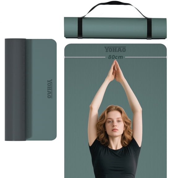 YOHAO Yoga Mat Wide 32",Non Slip,Eco-friendly,Durable Non-Toxic for Gym Exercise,Pilates and Full-Body Workout(Green Dark Gray)