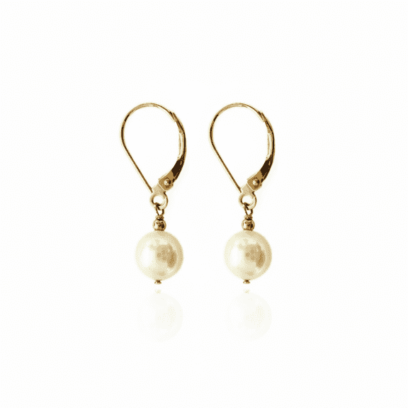 Aone Jewelry 14K Yellow Gold Leverback Earrings with Genuine 7MM Freshwater Cultured Pearl for Women, Elegant Dangle Drop Bridal Wedding Anniversary Jewelry Gift