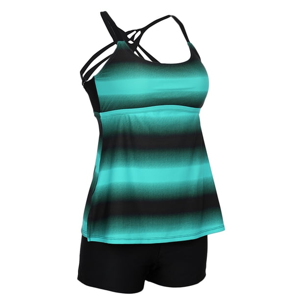 Las mujeres a rayas más tankini top tankshorts tamaño traje de baño 2 piezas verde s Sunnimix traje de baño tankini para mujer