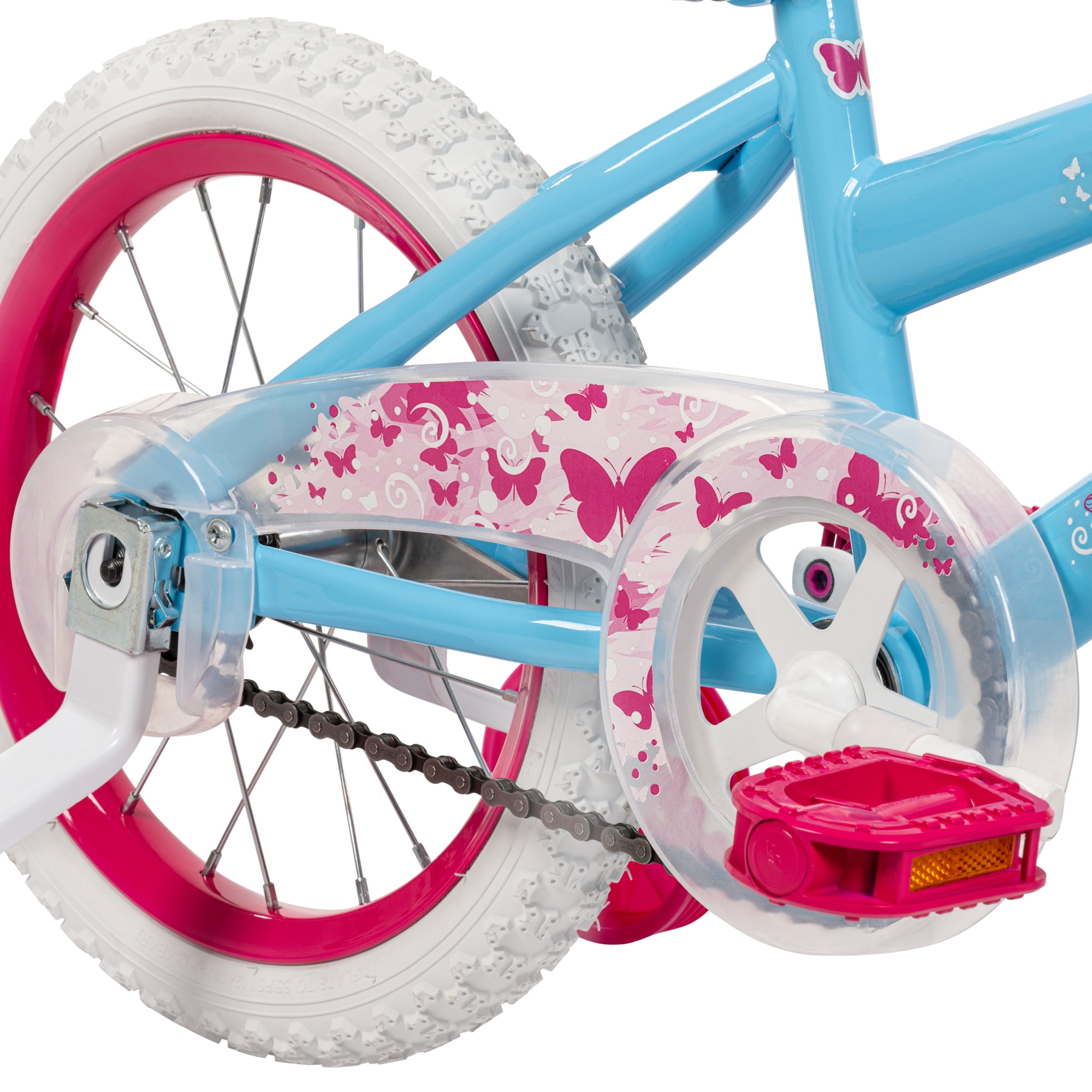 Huffy Sea Star 14-inch Girls’ Bike with Training Wheels, Blue/Pink, 4-6 years old