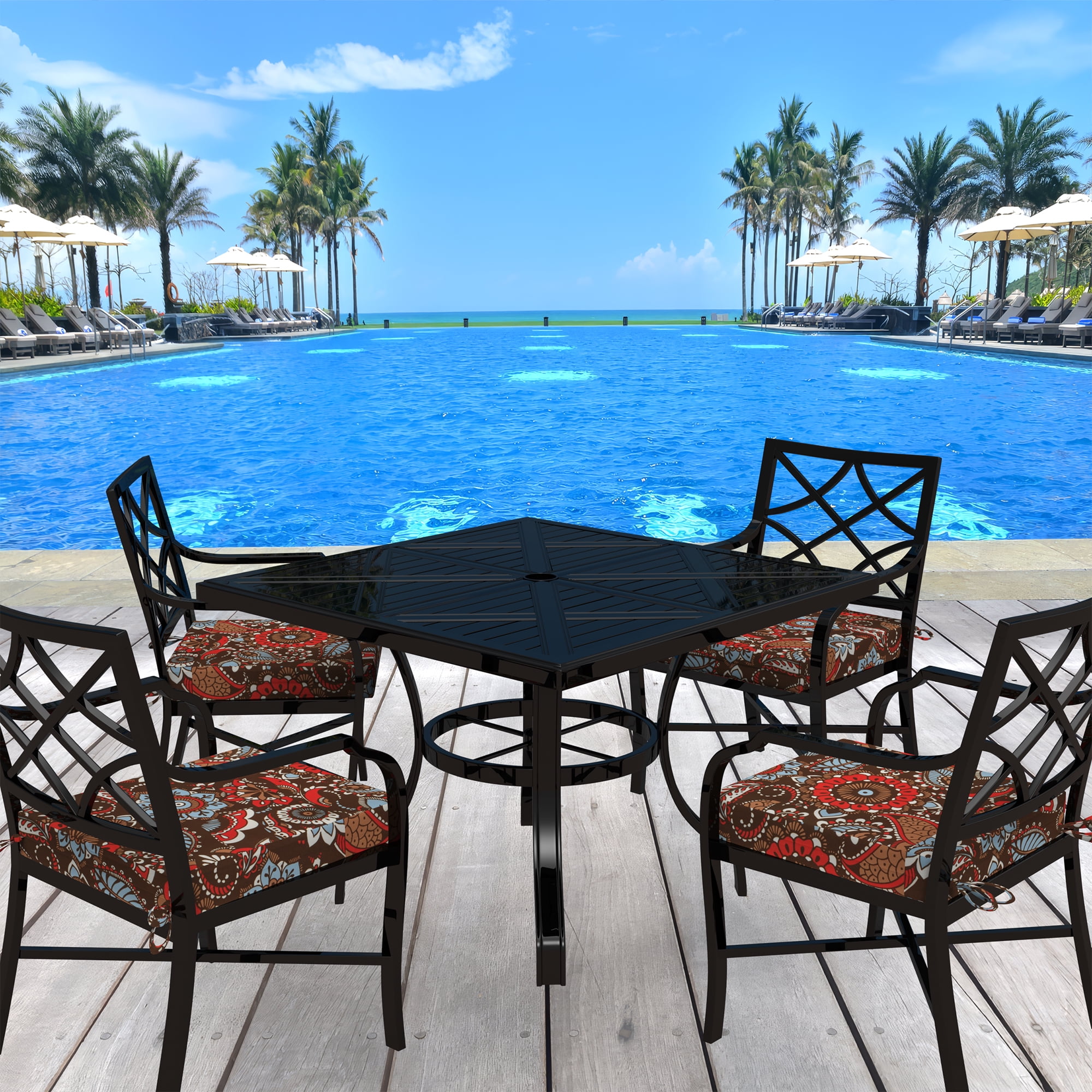 PYPUMSA 4-Pack Outdoor Patio Seat Cushions, Water-Resistant High-Density Foam, 18.5 x 16 x 3 inch, Red Flower