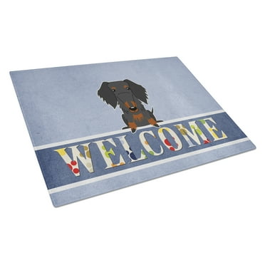 Caroline's Treasures Wire Haired Dachshund Black Tan Welcome Glass Cutting Board Large