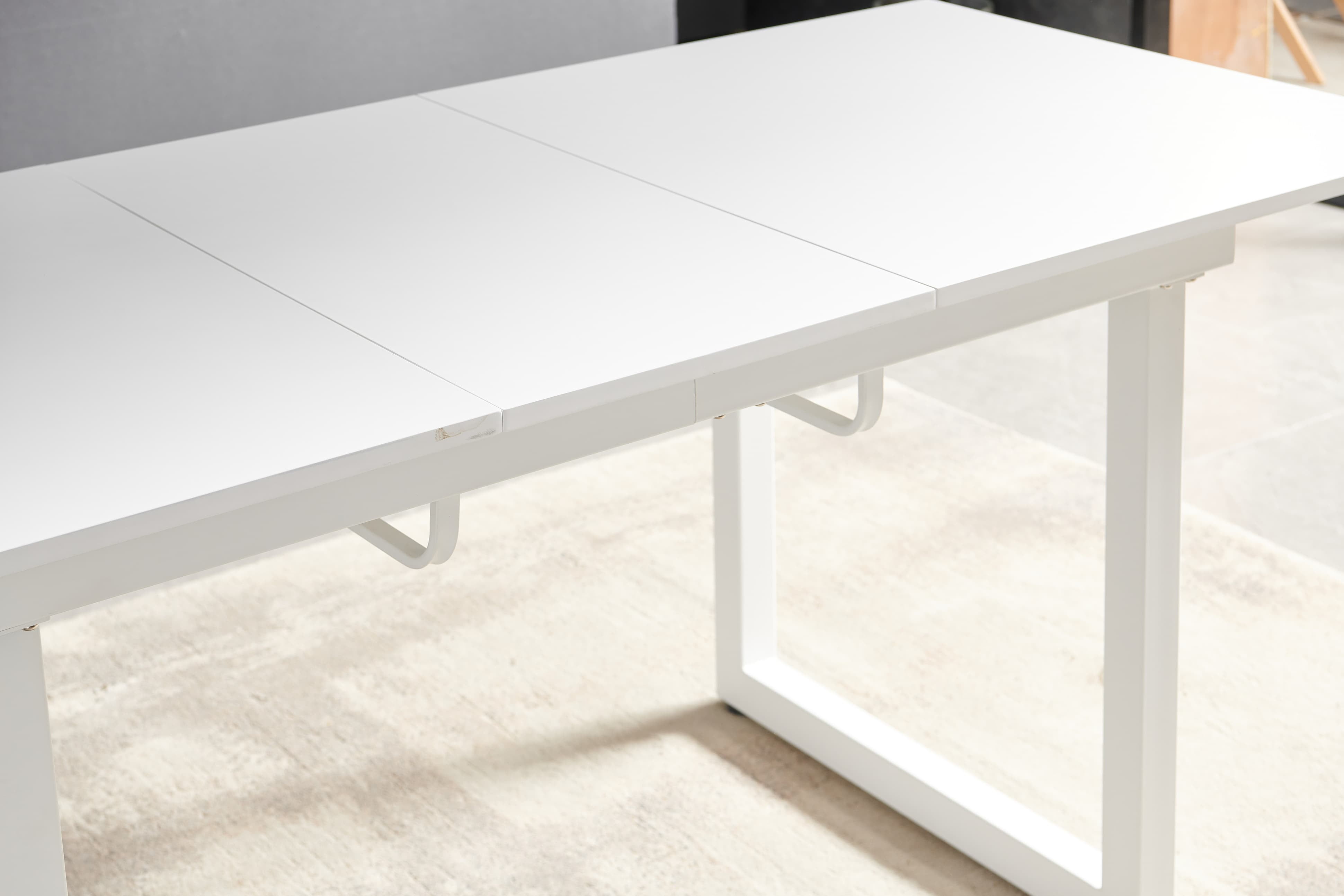 MAYEERTY Modern White Square Extendable Dining Table - Metal Legs, Bright for Small Homes