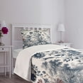 thumbnail image 3 of Ambesonne Floral Eucalyptus Quilted Bedspread Set 2 Pcs, Vintage Flowering, Twin Size, Slate Blue and Burgundy, 3 of 5