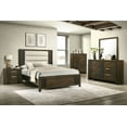 thumbnail image 5 of 3pc Brown Panel Upholstered Queen Bed Dresser Mirror Wooden Bedroom Furniture, 5 of 5