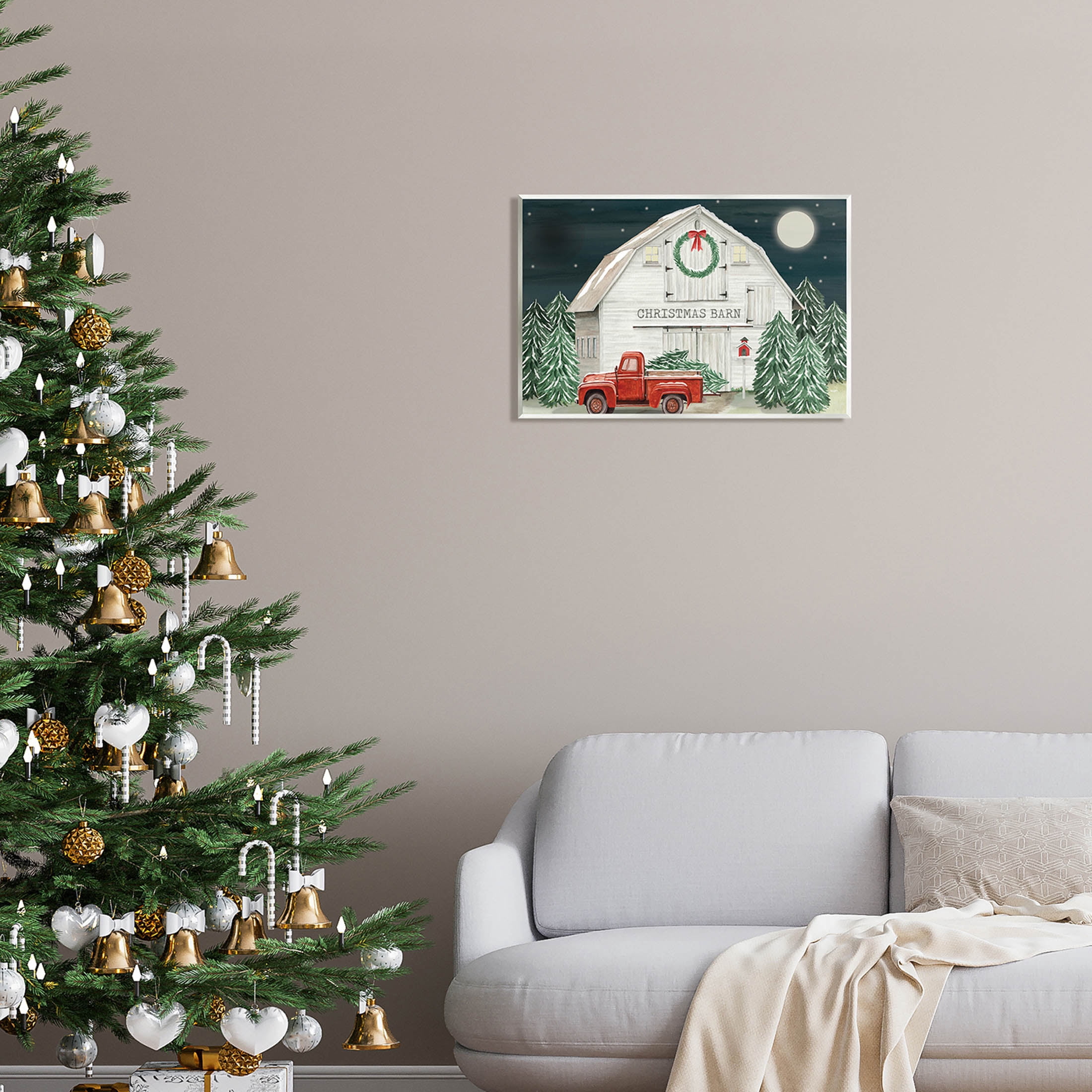Nighttime Christmas Barn Farm Holiday Graphic Art Unframed Art Print Wall Art