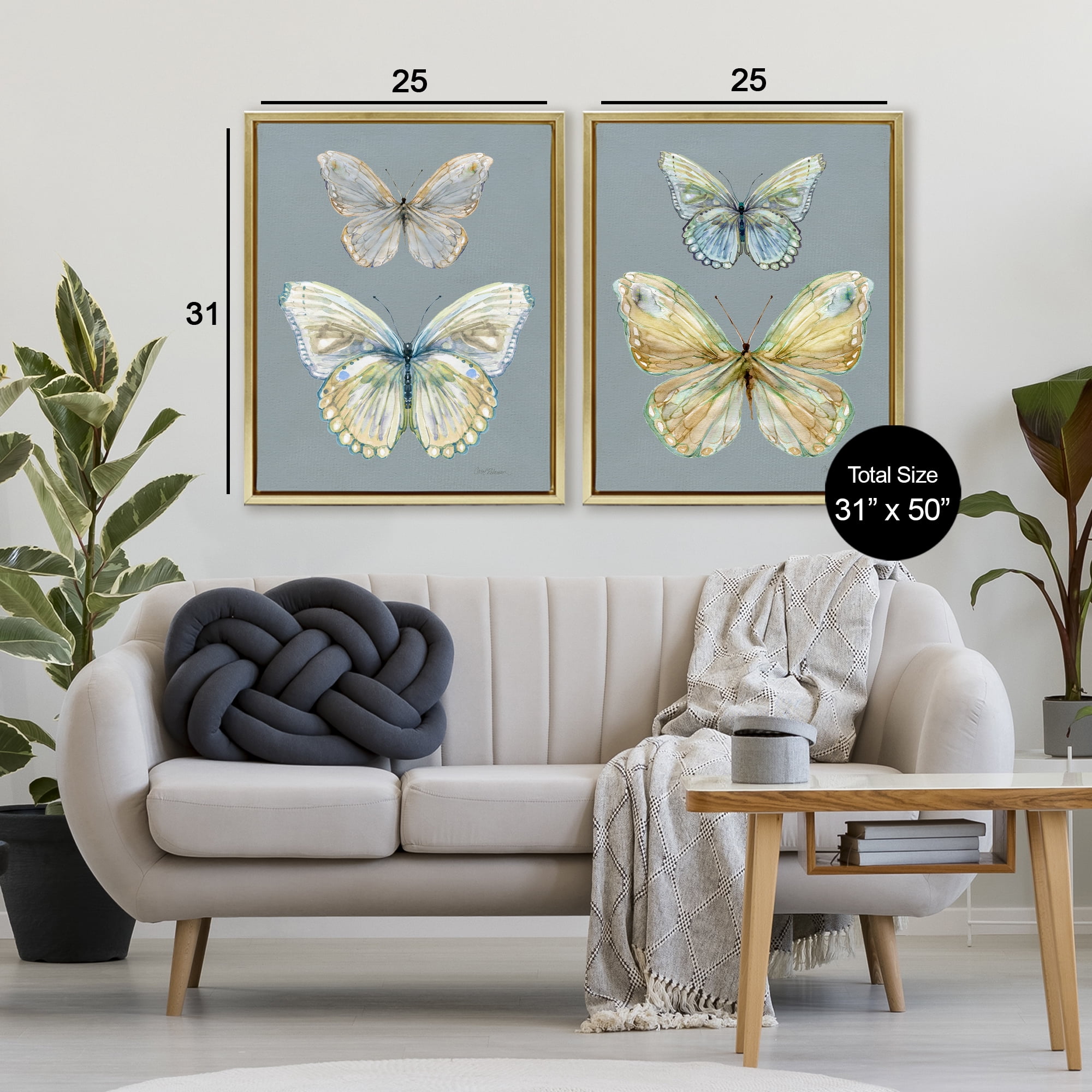 Stupell Industries Butterfly Pairs over Slate 2 Piece Gold Framed Floater Canvas Set, design by Carol Robinson