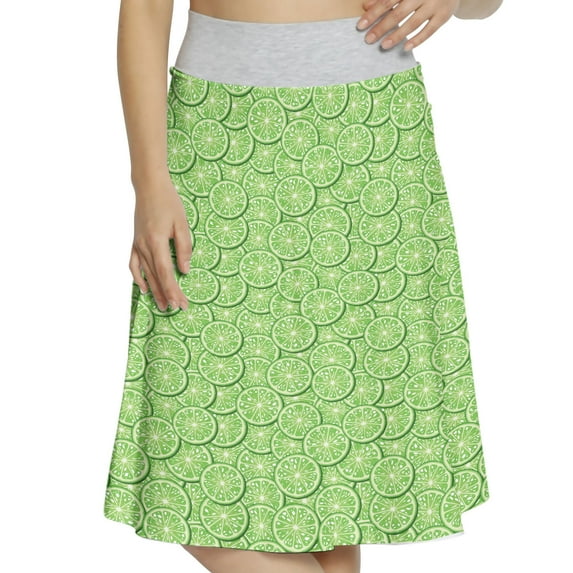 Women's Food Sliced Ripe Limes Fresh Fruit A-line Printed Skirt Casual Wear, M, Fern Green, by Ambesonne