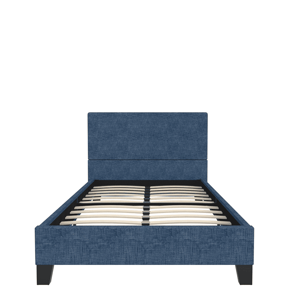 Kadyn Upholstered Linen Twin Platform Bed, Twin Size Bed with Tufted Square Stitched Fabric Headboard, Modern Bed Frame for Bedroom, Dark Blue