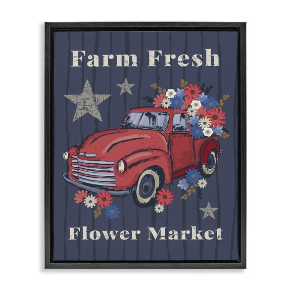 Stupell Industries Farm Fresh Patriotic Market Patriotic Painting Black Floater Framed Canvas Art Print Wall Art, 17 x 21