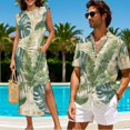 thumbnail image 4 of Jeiento Vintage Matching Outfits for Couples Vacation Tropical Leaves Mens Short Sleeve Shirts or Women Sleeveless Sundress Vacation Luau Shirt and Dress Set, 4 of 6