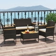 thumbnail image 4 of Costway 4 PCS Patio Wicker Sofa Set with Coffee Table Acacia Wood Armrests & Tabletop, 4 of 8