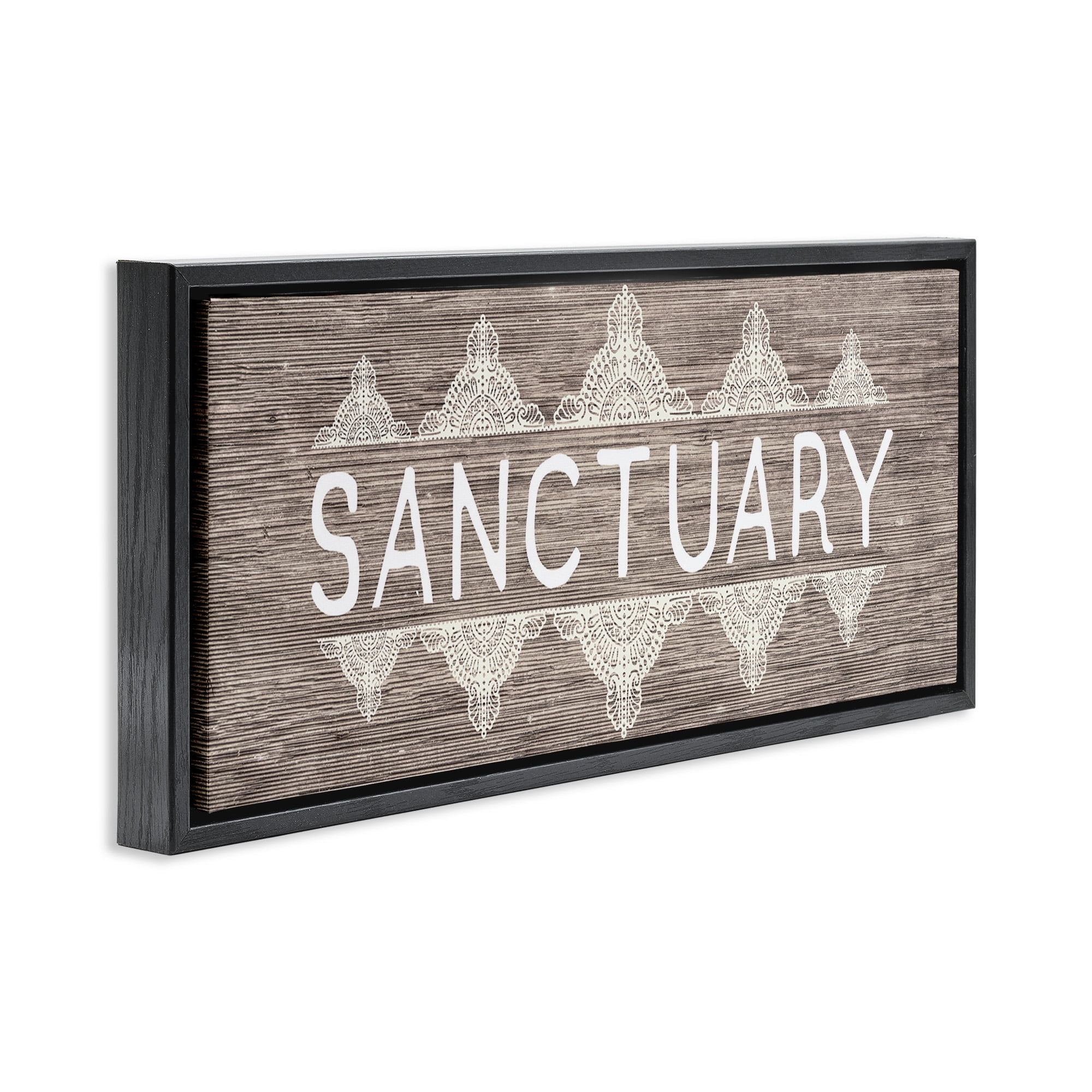 Stupell Industries Sanctuary with Paisley Pattern Typography Painting Black Floater Framed Canvas Art Print Wall Art, 31 x 14