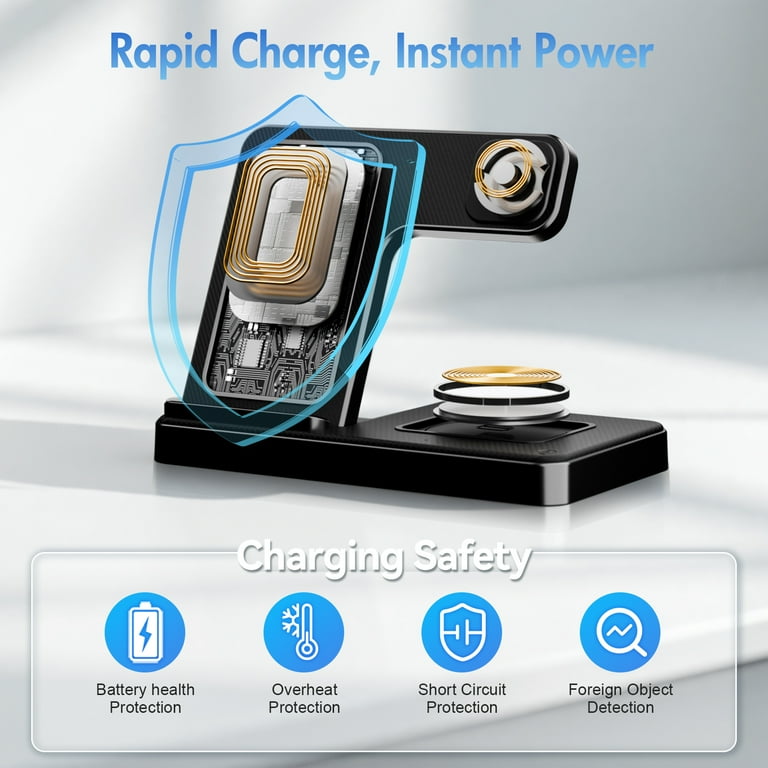 Wireless Charger, 15W QC 3.0 Magnetic Fast Charging Stand for iPhone 15 14 13 12 11 Pro Max/Plus/XS/XR/X/8, for Apple Watch 9/8/7/6/5/4/3/2/SE, for AirPods 3/2/Pro, 3 in 1 Wireless Charging Station