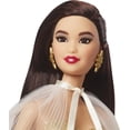 thumbnail image 2 of Barbie Signature 2023 Holiday Doll, Black Hair Wearing Golden Gown, Collectible with Doll Stand & Certificate of Authenticity, 2 of 5