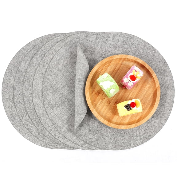 6 Pcs Round Placemats Reversible Table Mats Heat Resistant Place Mats Waterproof Table Place Mats Nonslip Table Placemats for Indoor and Outdoor Use Grey