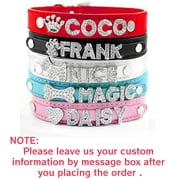 Newborn Brand Personalized Dog Collar PU Leather with Rhinestone Letters, Customized Sparkling Name Collar for Small Dogs Cats,Pink,8-10 inch,Small